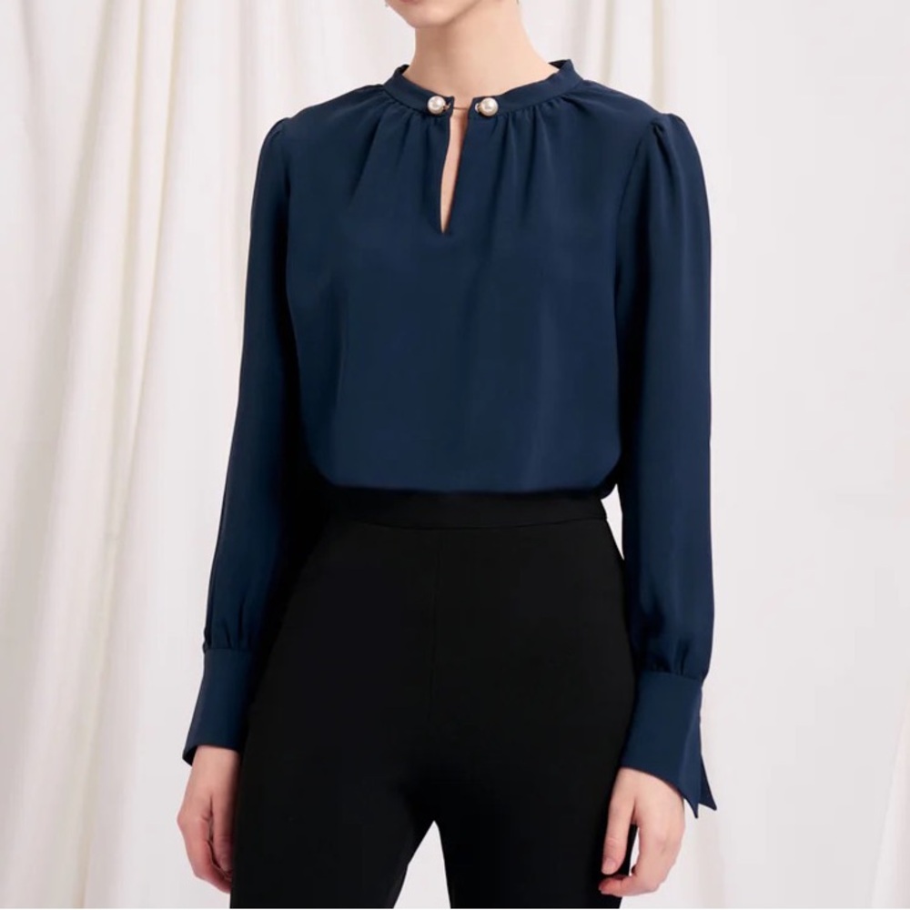 NWT Petite Studio NYC Buvette Blouse XSP Navy
